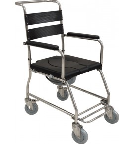 KW 695 S - WHEELCHAIR COMMODE STAINLESS STEEL - 5" WHEELS