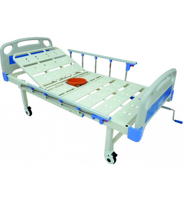 KW 479 - BACKREST/SEMI-FOWLER COT WITH COMMODE PROVISION & WHEELS