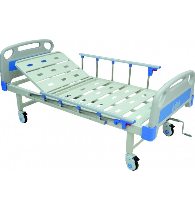 KW 462 - BACKREST/SEMI-FOWLER COT WITH ALUMINIUM RAILINGS, ABS BOARDS & CASTORS