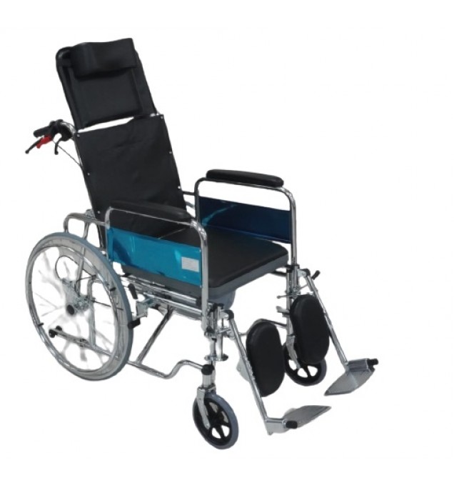 KW 609GCJ - WHEELCHAIR RECLINING COMMODE WITH BRAKE ASSIST