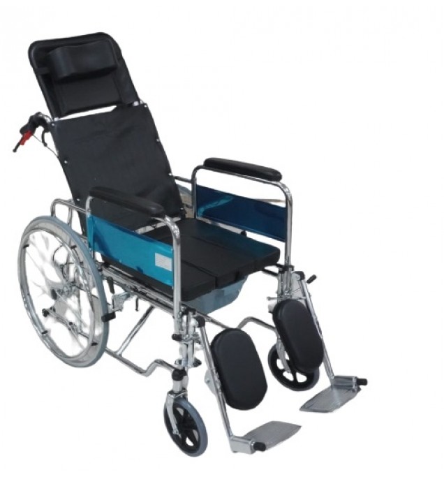 KW 609GCUJ - WHEELCHAIR RECLINING COMMODE (U-CUT) WITH BRAKE ASSIST