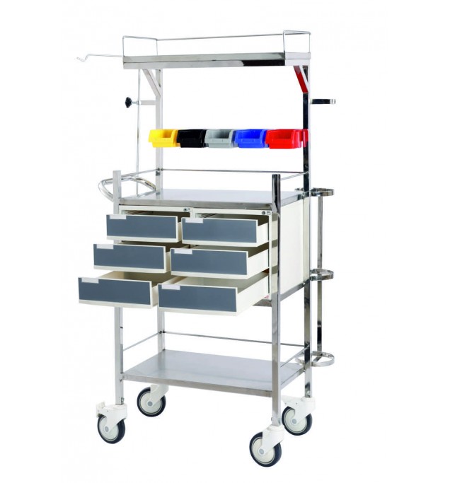 KW 439 (SS) - CRASH CART/EMERGENCY TROLLEY STAINLESS STEEL (202 G)